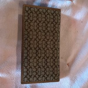 Coach Signature Checkbook Cover Brown and Tan